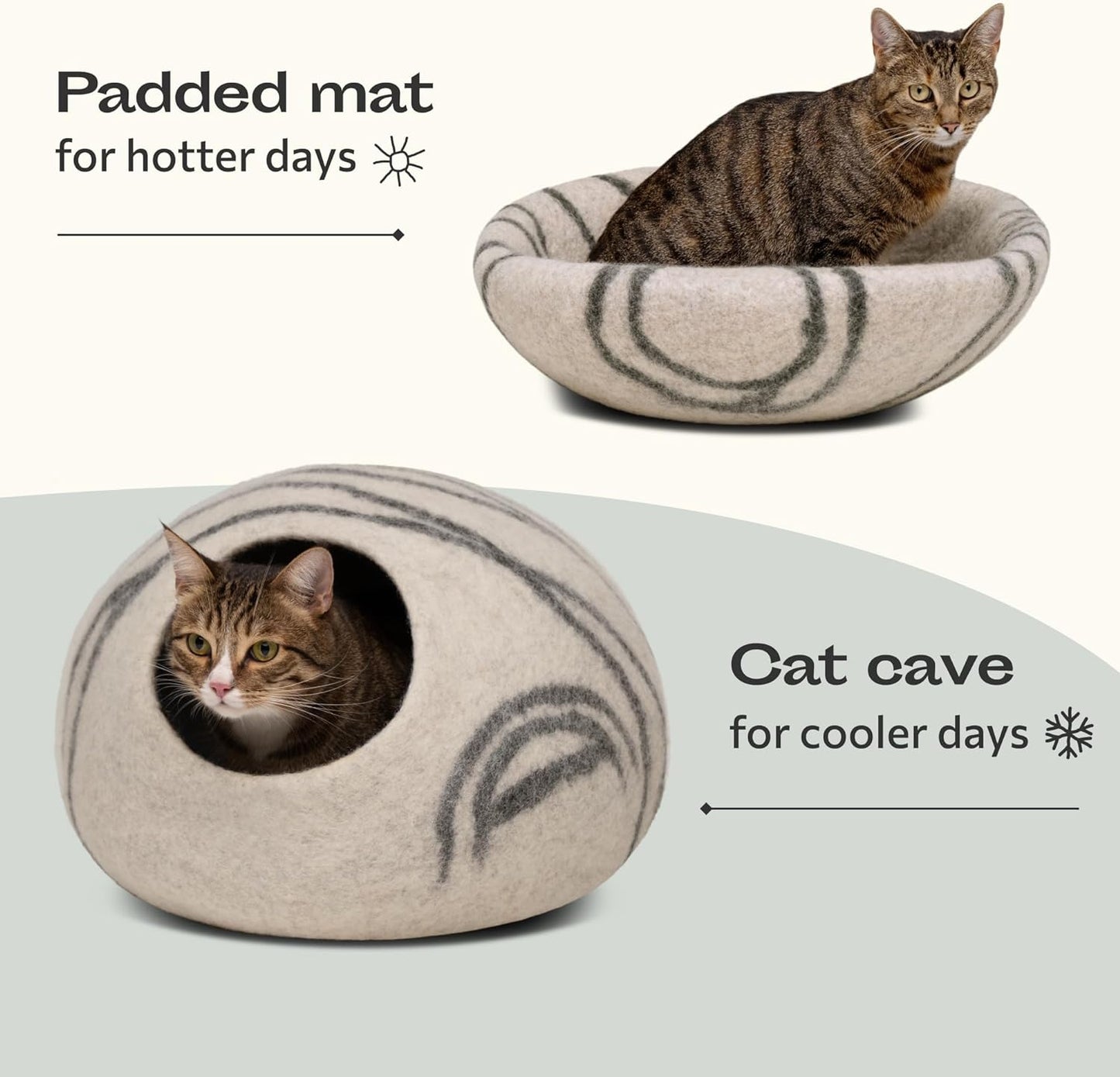 Cat Cave β Premium Felt Cat Bed for Indoor Cats, Handmade 100% Merino Wool (Light Grey, Medium)