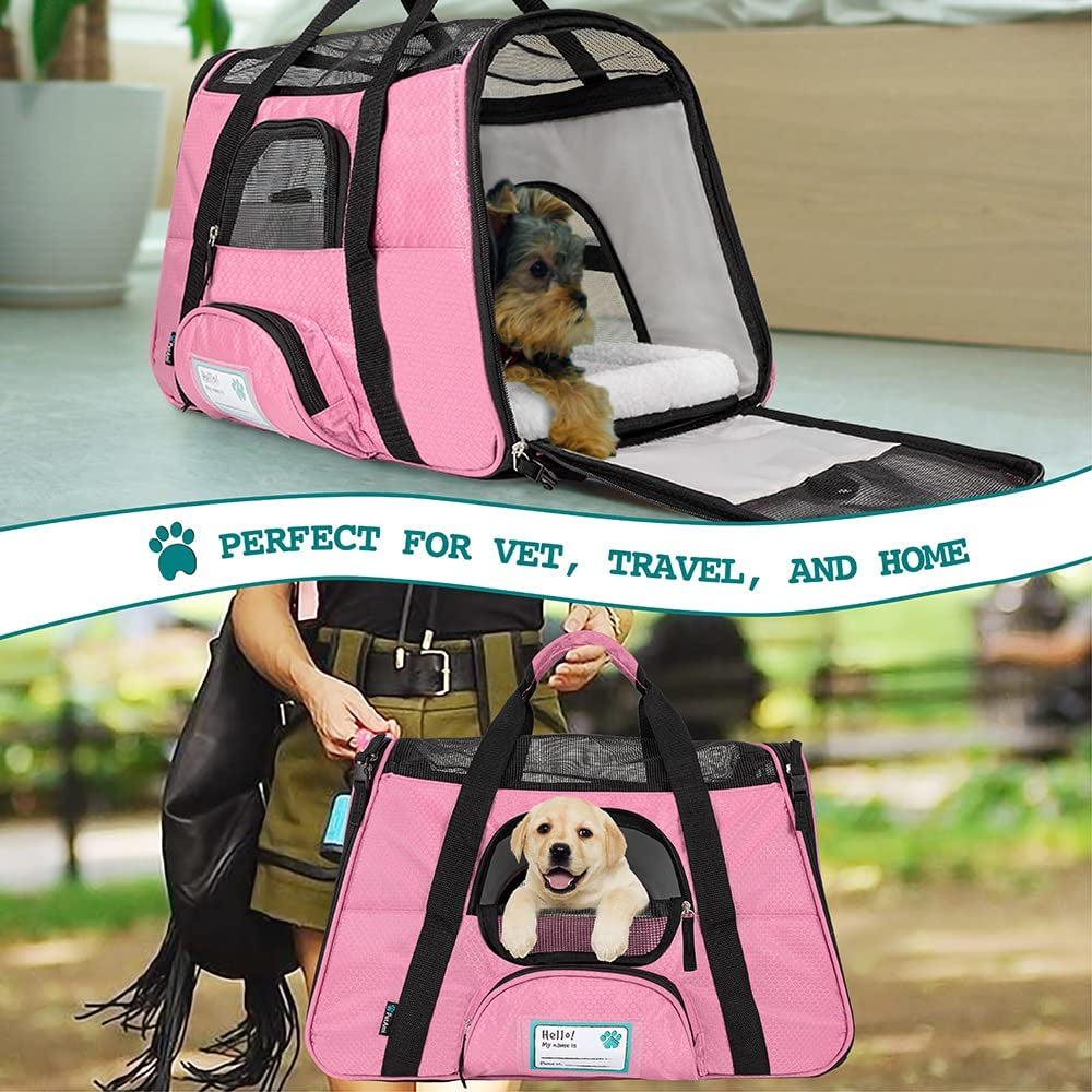 Airline Approved Pet Carrier – Soft-Sided Cat & Small Dog Travel Bag, Ventilated Carrying Case for Kittens & Puppies, Large Pink
