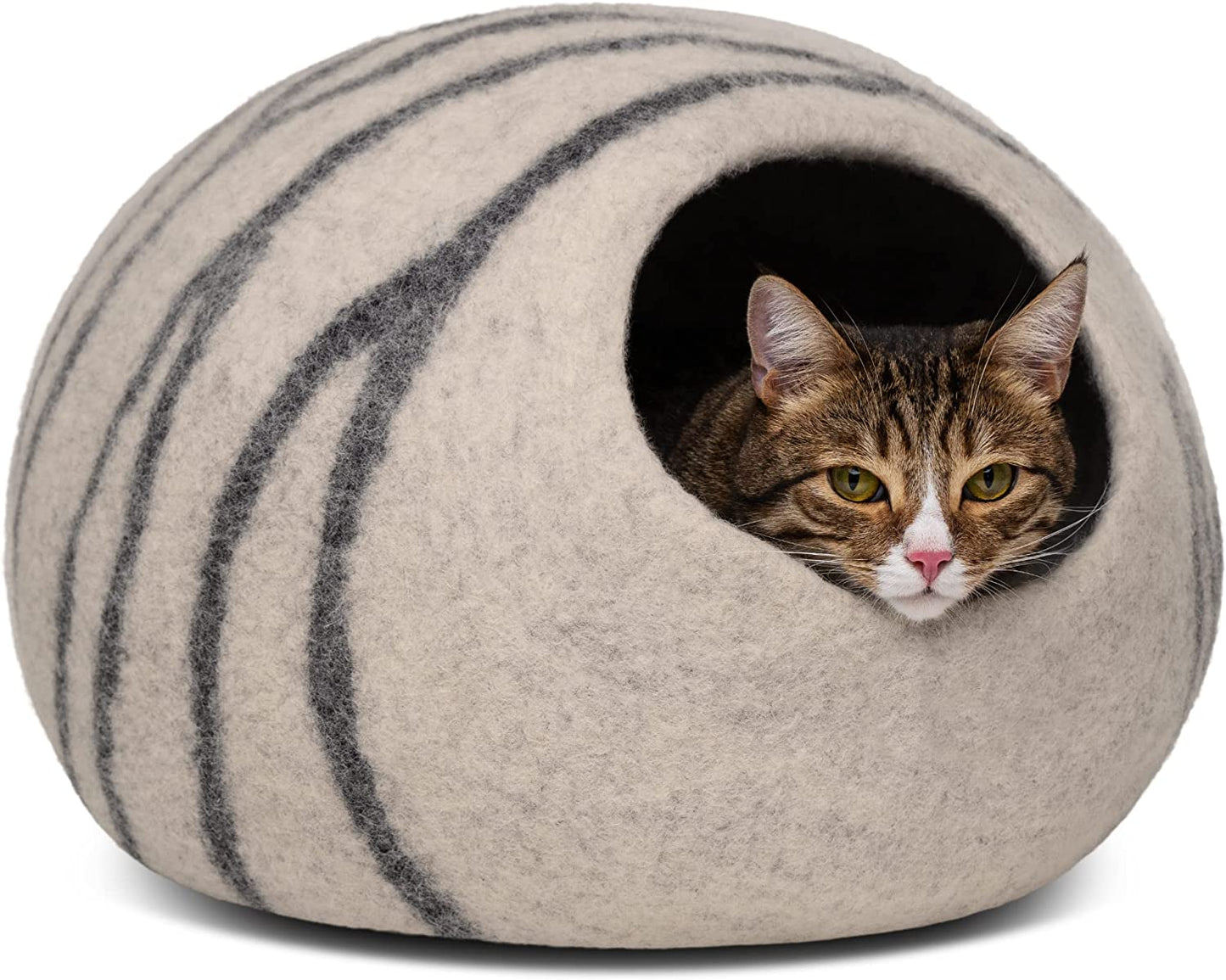 Cat Cave β Premium Felt Cat Bed for Indoor Cats, Handmade 100% Merino Wool (Light Grey, Medium)