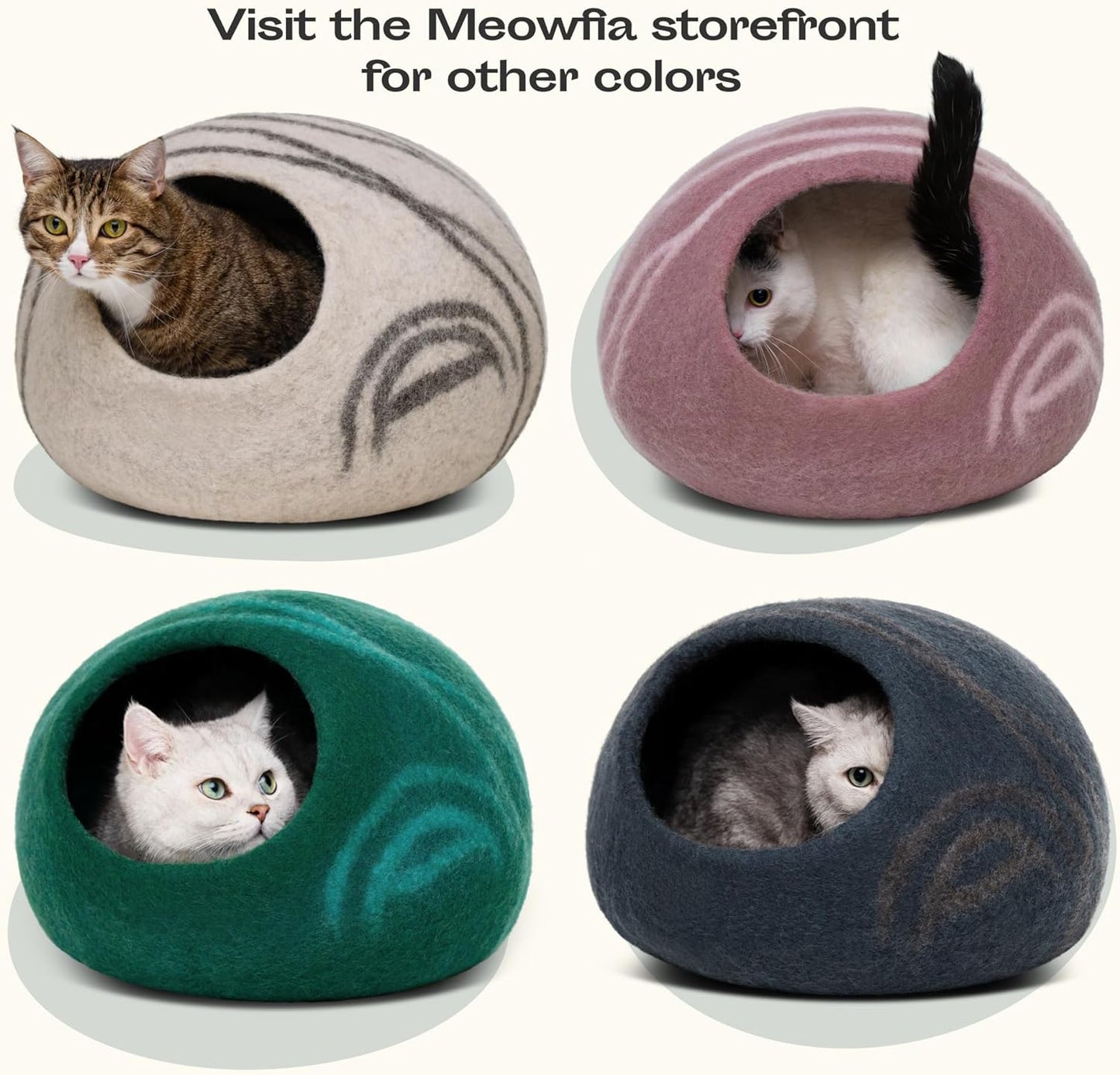 Cat Cave β Premium Felt Cat Bed for Indoor Cats, Handmade 100% Merino Wool (Light Grey, Medium)