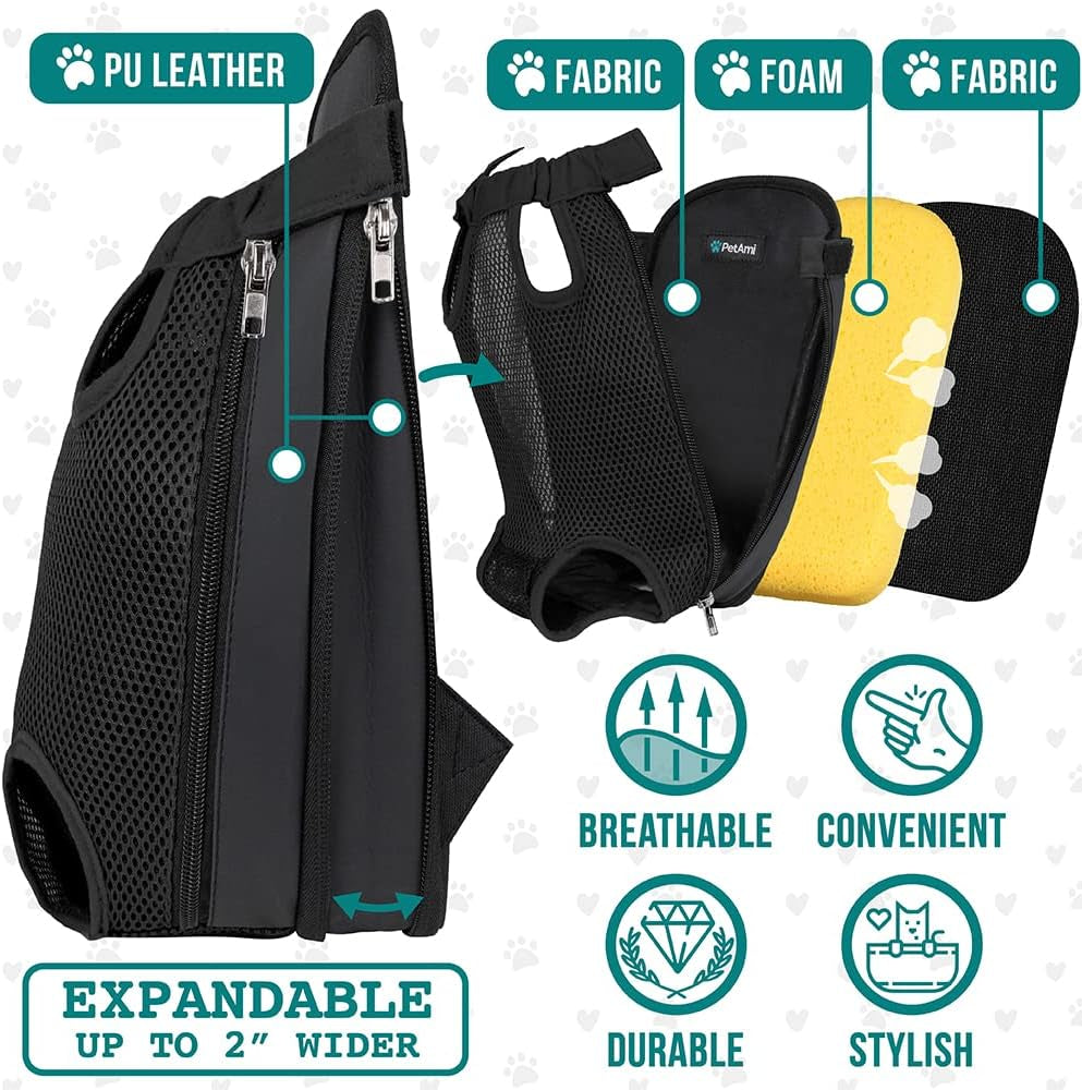 Cat Carrier Backpack – Adjustable Front Chest Carrier for Small Dogs & Cats (5–9 lbs), Ventilated Travel Sling for Hiking, Camping & Outdoor Adventures – Black