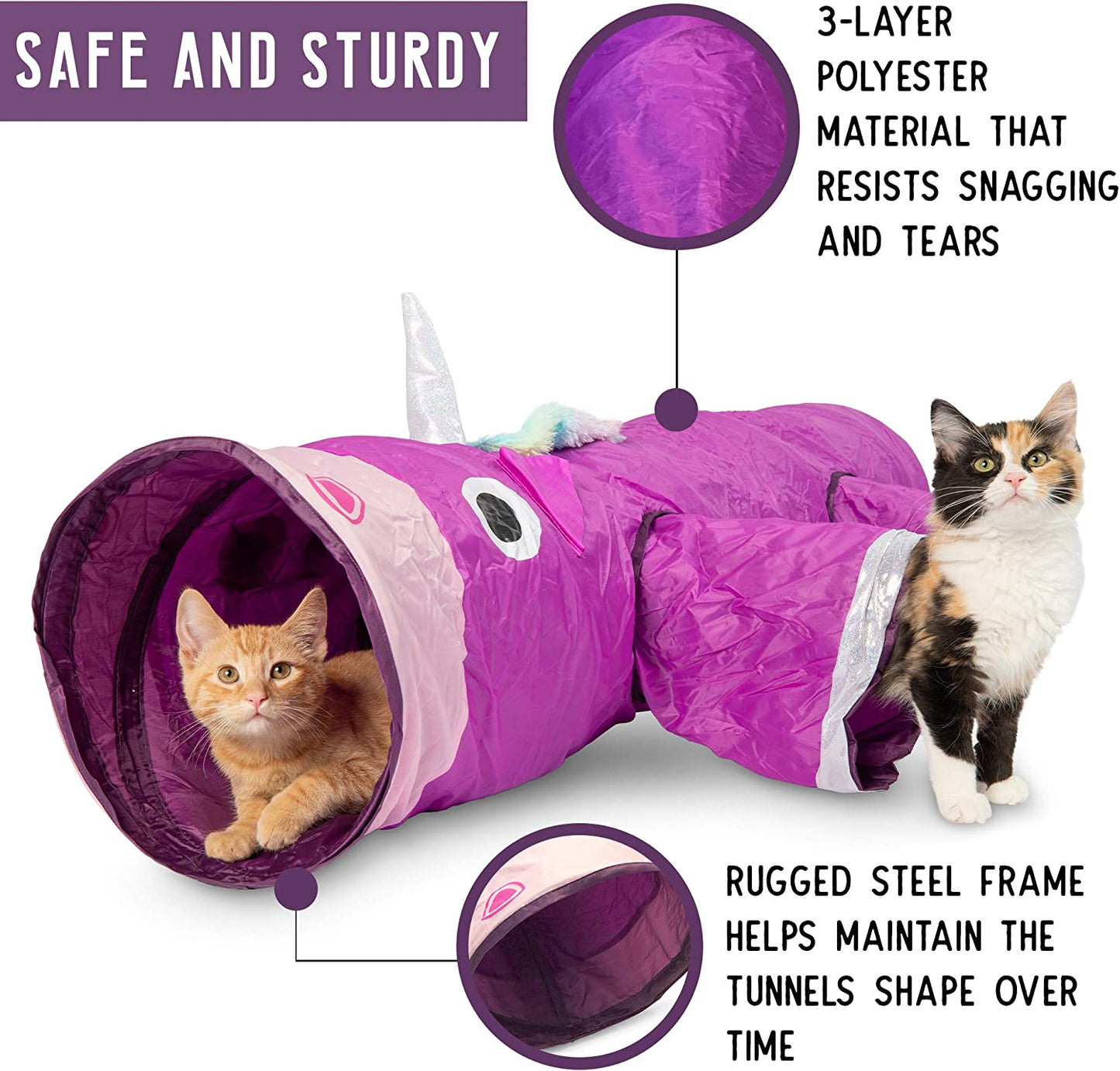 Magic Mewnicorn Multi-Cat Tunnel – Crinkle Play Tube with Feather String, Boredom Relief Toy for Cats, Kittens, Rabbits, Guinea Pigs & Small Dogs