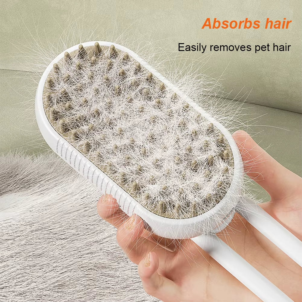 3-in-1 Cat & Dog Steam Brush – Electric Spray Grooming Comb with Massage Function, USB Rechargeable Pet Hair Brush
