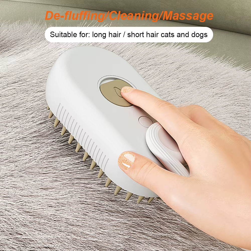 3-in-1 Cat & Dog Steam Brush – Electric Spray Grooming Comb with Massage Function, USB Rechargeable Pet Hair Brush