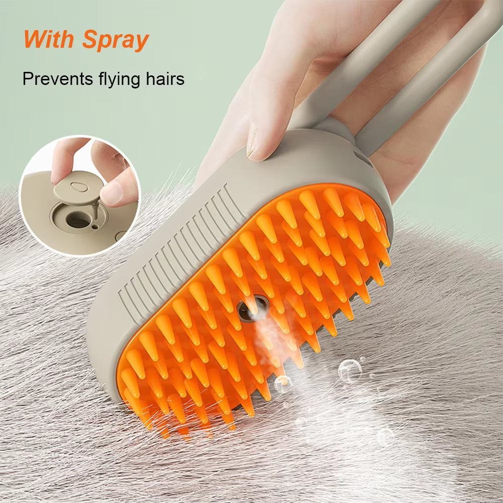 3-in-1 Cat & Dog Steam Brush – Electric Spray Grooming Comb with Massage Function, USB Rechargeable Pet Hair Brush