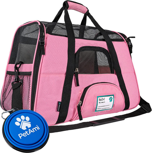 Airline Approved Pet Carrier – Soft-Sided Cat & Small Dog Travel Bag, Ventilated Carrying Case for Kittens & Puppies, Large Pink