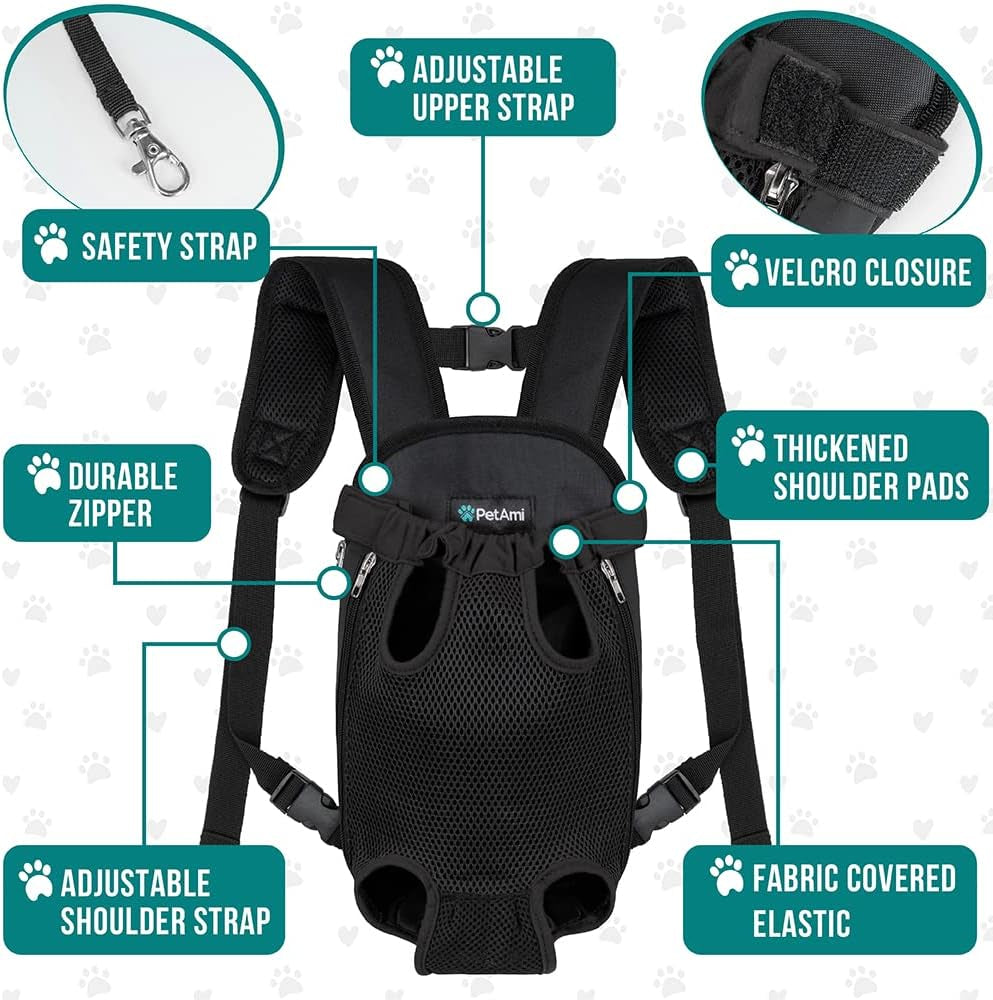 Cat Carrier Backpack – Adjustable Front Chest Carrier for Small Dogs & Cats (5–9 lbs), Ventilated Travel Sling for Hiking, Camping & Outdoor Adventures – Black