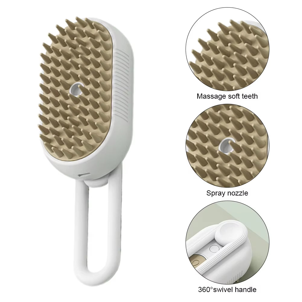 3-in-1 Cat & Dog Steam Brush – Electric Spray Grooming Comb with Massage Function, USB Rechargeable Pet Hair Brush