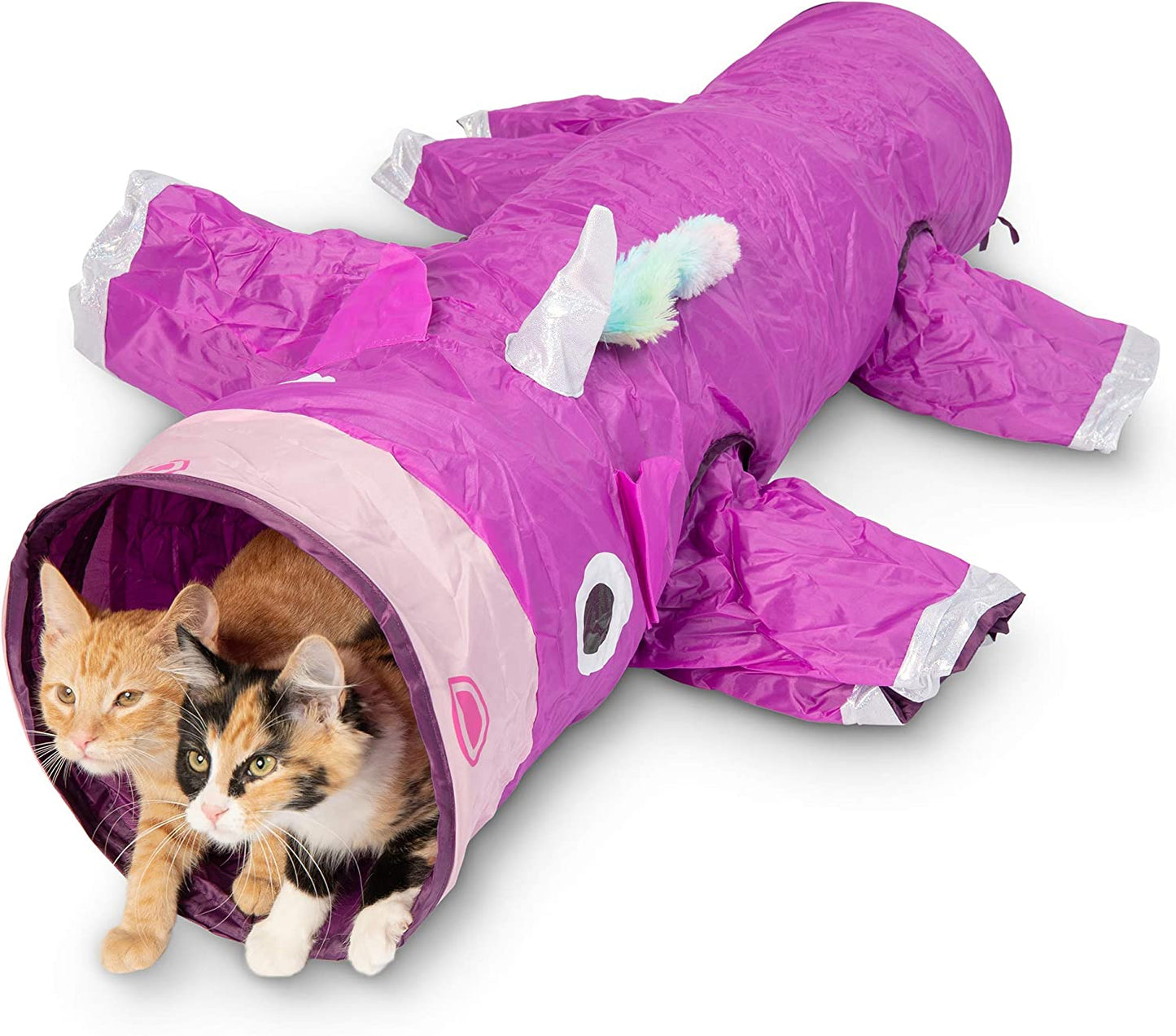 Magic Mewnicorn Multi-Cat Tunnel – Crinkle Play Tube with Feather String, Boredom Relief Toy for Cats, Kittens, Rabbits, Guinea Pigs & Small Dogs