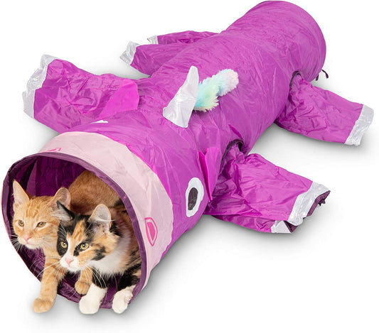 Magic Mewnicorn Multi-Cat Tunnel – Crinkle Play Tube with Feather String, Boredom Relief Toy for Cats, Kittens, Rabbits, Guinea Pigs & Small Dogs