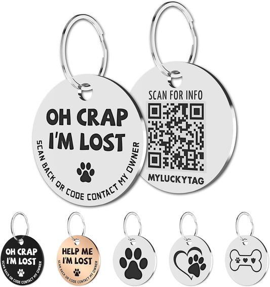 Stainless Steel QR Code Dog Tags - Scan QR for Instant Pet Location Alerts - No Subscription Required!!
