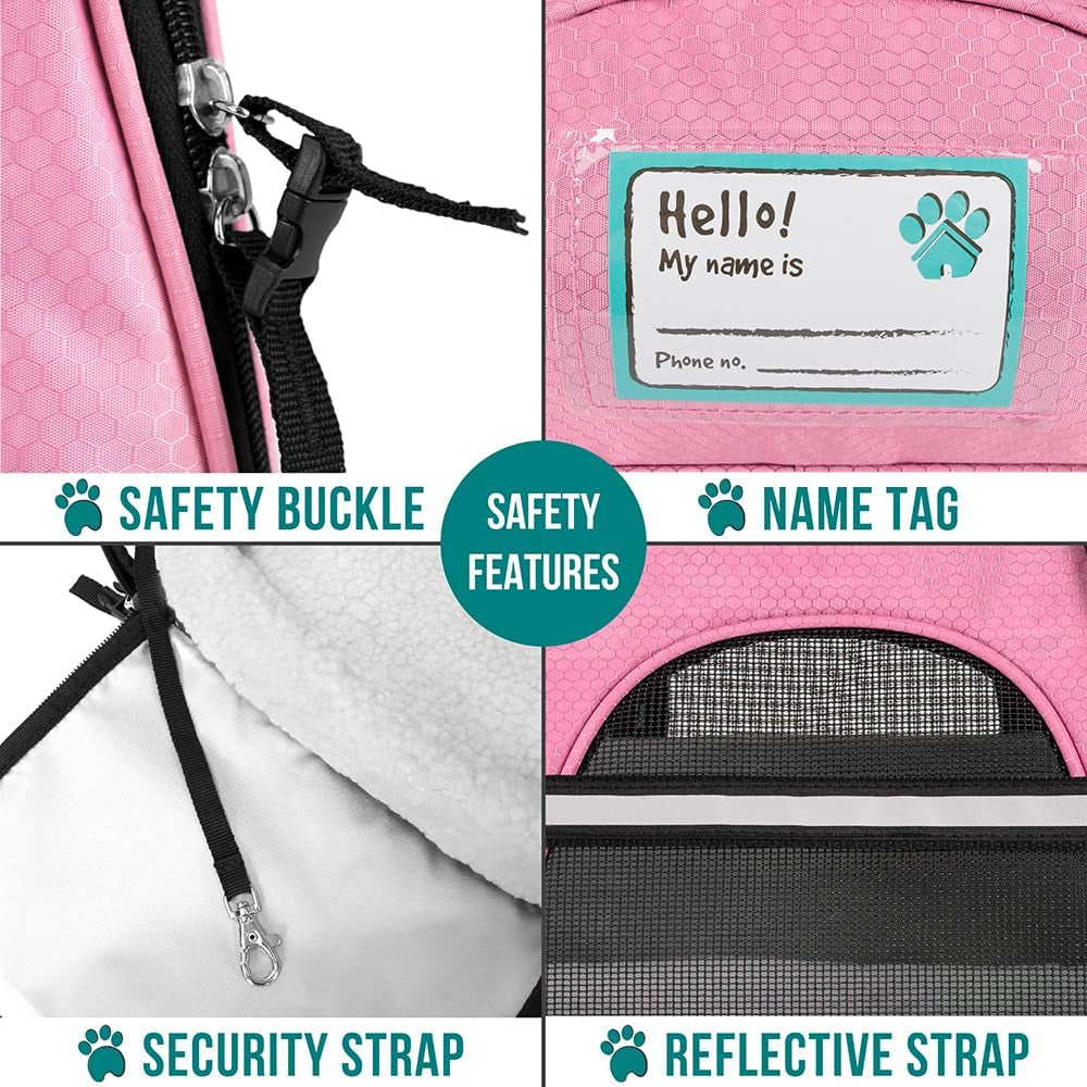 Airline Approved Pet Carrier – Soft-Sided Cat & Small Dog Travel Bag, Ventilated Carrying Case for Kittens & Puppies, Large Pink